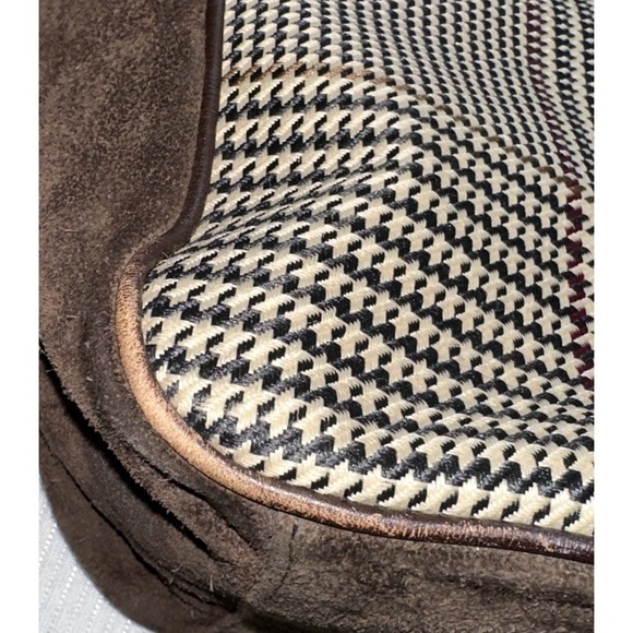 Vintage Lauren Ralph Lauren Brown Suede Leather Tote Bag  Houndstooth Plaid Y2K - Picture 9 of 16